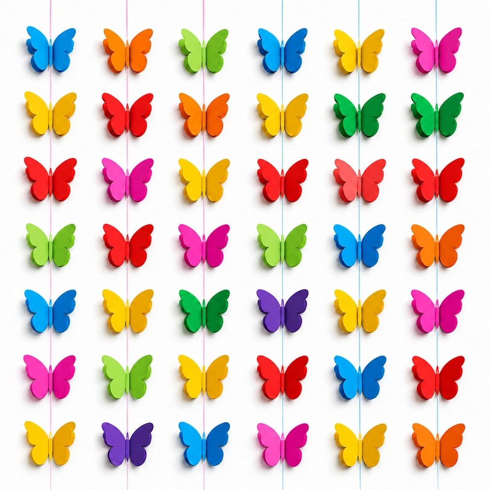 3D Butterfly Garland Decorations, 51 Ft Hanging Butterfly Streamers, 5 Pack C…
