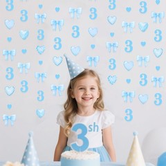40Ft Blue 3rd Birthday Bow Garland Banner Heart Streamer Party Decor