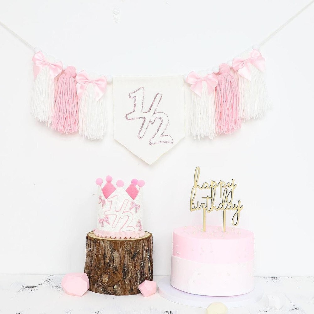 Pink 1/2 Birthday High Chair Banner Half Way to 1 Party Decorations Photo
