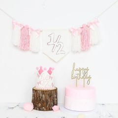 Pink 1/2 Birthday High Chair Banner Half Way to 1 Party Decorations Photo