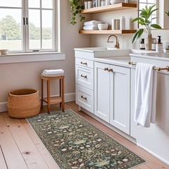 Hallway 2×5 Washable Runner Rug: Oriental Floral 2′ x 5′ (Rectangular), Green