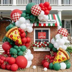 Premium Pizza Party Decorations Kit & Red Dark Green White Latex Balloon arch…
