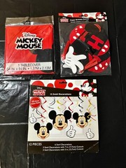 Mickey Mouse Birthday Party Decorations: 1 Banner, 1 Table Cover, 12 Swirl Decor