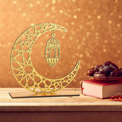 Ramadan Eid Mubarak Table Sign Decor Golden Moon Star 2 Piece Set