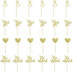 24 Pcs He Asked She Said Yes Cake Topper Gold Cupcake Toppers Heart Diamond R…
