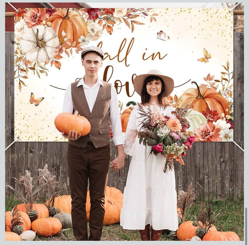 Mocsicka Fall Wedding Floral Pumpkin Polyester Backdrop 6ft x 3.6ft