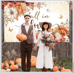 Mocsicka Fall Wedding Floral Pumpkin Polyester Backdrop 6ft x 3.6ft