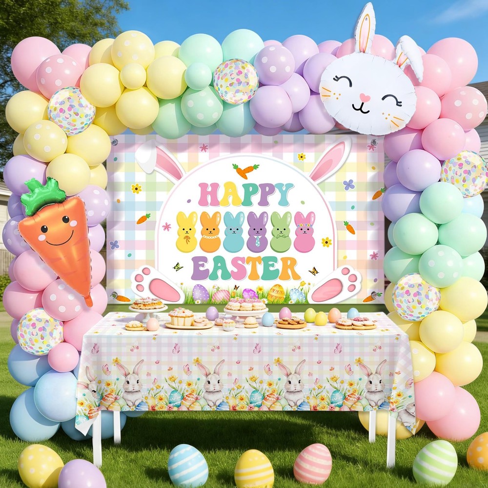 138pcs Easter Balloon Arch Kit Happy Easter Colorful Party Decoration Rainbow…