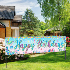 Mermaid Happy Birthday Banner under the Sea Princess Party Decor Photo Backdrop