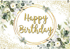 Happy Birthday Backdrop Gold and Green Eucalyptus Leaf Party Deco 7x5ft Polyeste