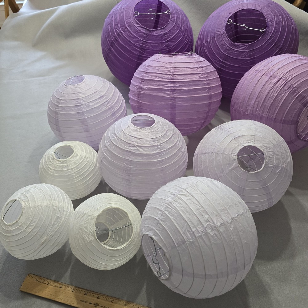 11 Purple Paper Lanterns Various Sizes 12″, 10″, 8″, 5.5″ Birthday/Room Decor