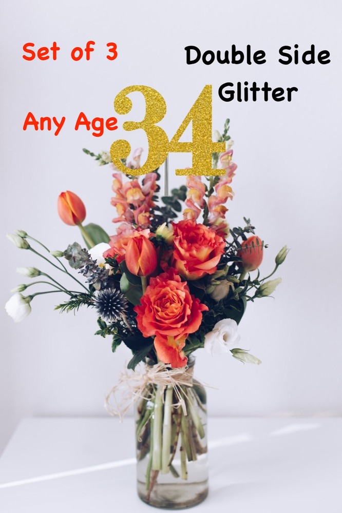 34th Birthday Decoration Centerpiece Party Favors (SET OF 3) 20 Colors Available