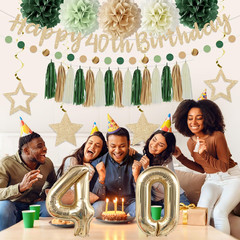 13Pcs 40Th Birthday Decorations for Girls, Sage Green Happy 40Th Birthday Banner