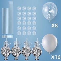 4 Set Silver Table Balloon Centerpiece Kit with Confetti Balloons for Parties