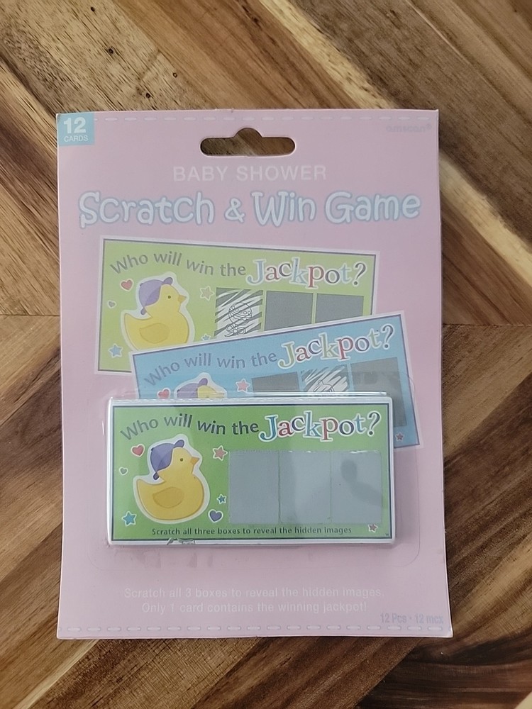 Baby Shower Scratch & Win Game 12 Cards Ducky Jackpot Scratch Three Boxes