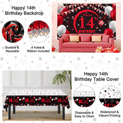 14Th Birthday Decorations for Boys Girls, Red Black Happy 14 Birthday Party Deco