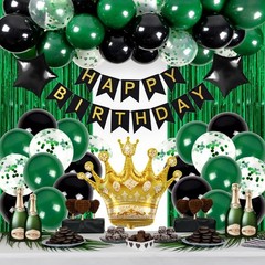 Green Happy Decorations for Men with Happy Banner, Fringe Curtains, Star Foil…