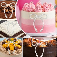 8Pcs Pearl Bows for Crafts, Elegant Pearl Cake Bows for Decorating