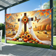 Fall for Jesus Backdrop Banner – Thanksgiving Outdoor Decor 71×43 Inches