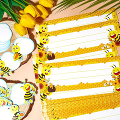 48 Pcs Bees Nameplates and Cut Outs Bee Theme Nametags Cutouts for Bulletin Boar