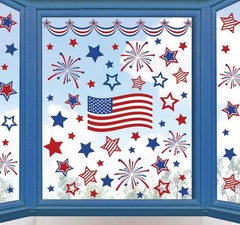 9 Sheets 4th of July Window Clings American Flag Star Firework Reusable Glass De