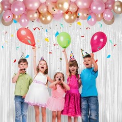 2 PCS White Foil Fringe Backdrop Curtains 3.3×8.2 FT Tinsel Streamers Decor