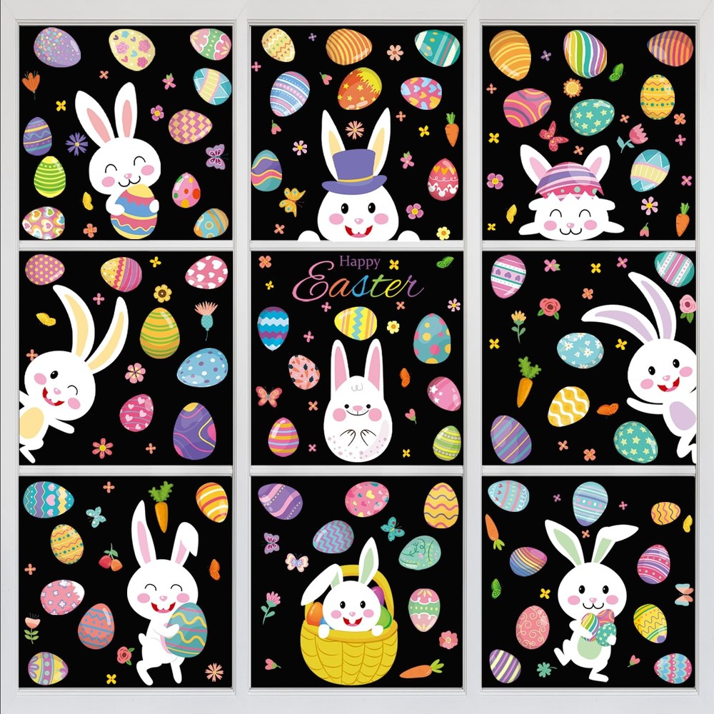 DC-BEAUTIFUL 184 PCS Easter Window Clings, 9 Sheets Double Sided Watercolor