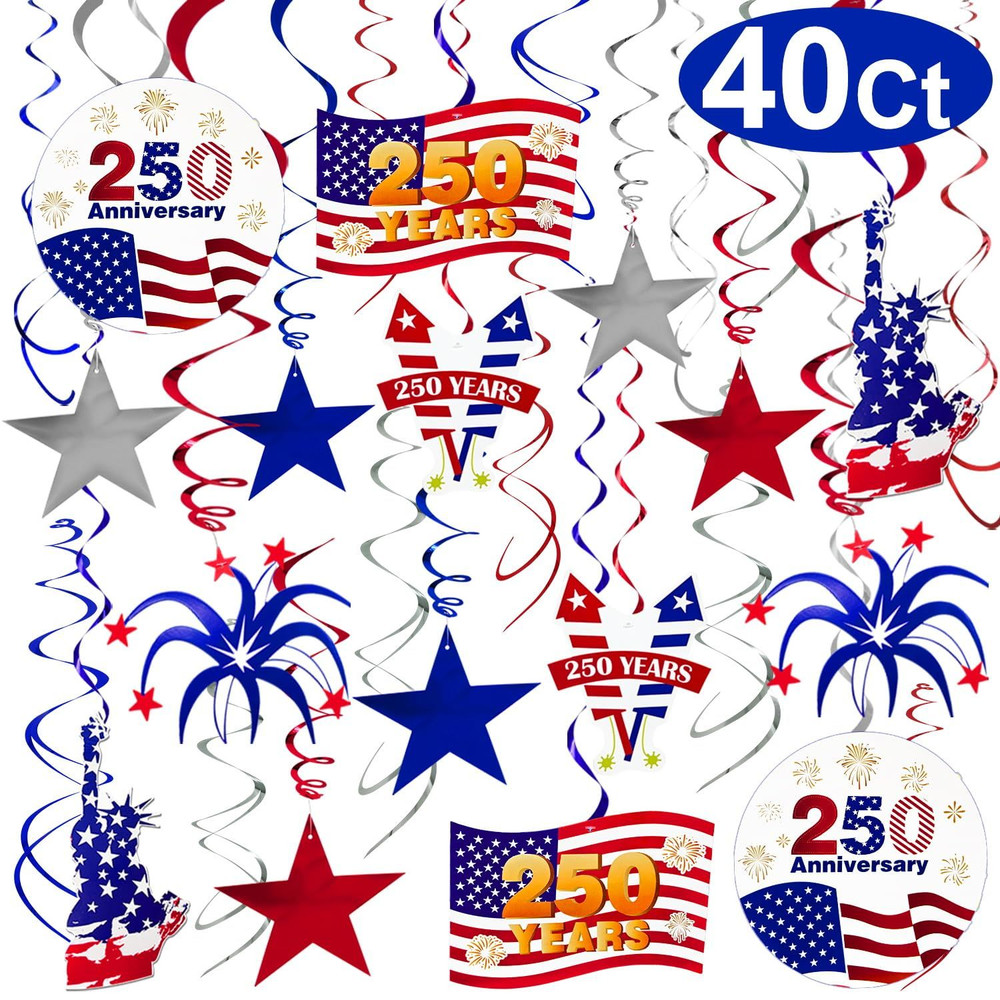 40 Pcs USA 250th Anniversary 4th of July 35.4 inches, Red White Blue