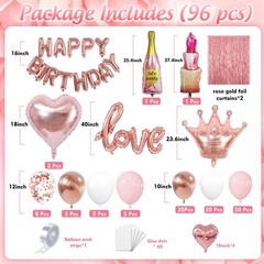 Decoracion Para Cumpleaños Rose Gold Fiestas Mujer Globos Cortinas 96 Piezas Set