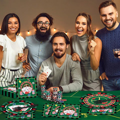 96 Pieces Casino Themed Party Tableware Set for Las Vegas Birthday Party Decorat