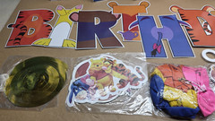 Pooh Bear Birthday Party Banner Cake & Cupcake Toppers Hanging Swirls Balloons