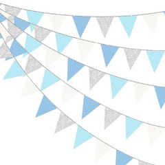 Dusty Blue Silver White Party Decorations Pennant Banner Flag Hanging Glitter…