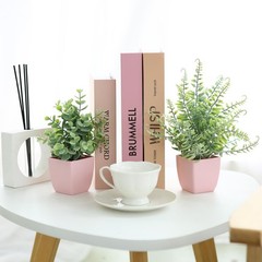 summer flower 2 Pack Small Fake Plants in Pink Pot 9.3 inches, Pink-2