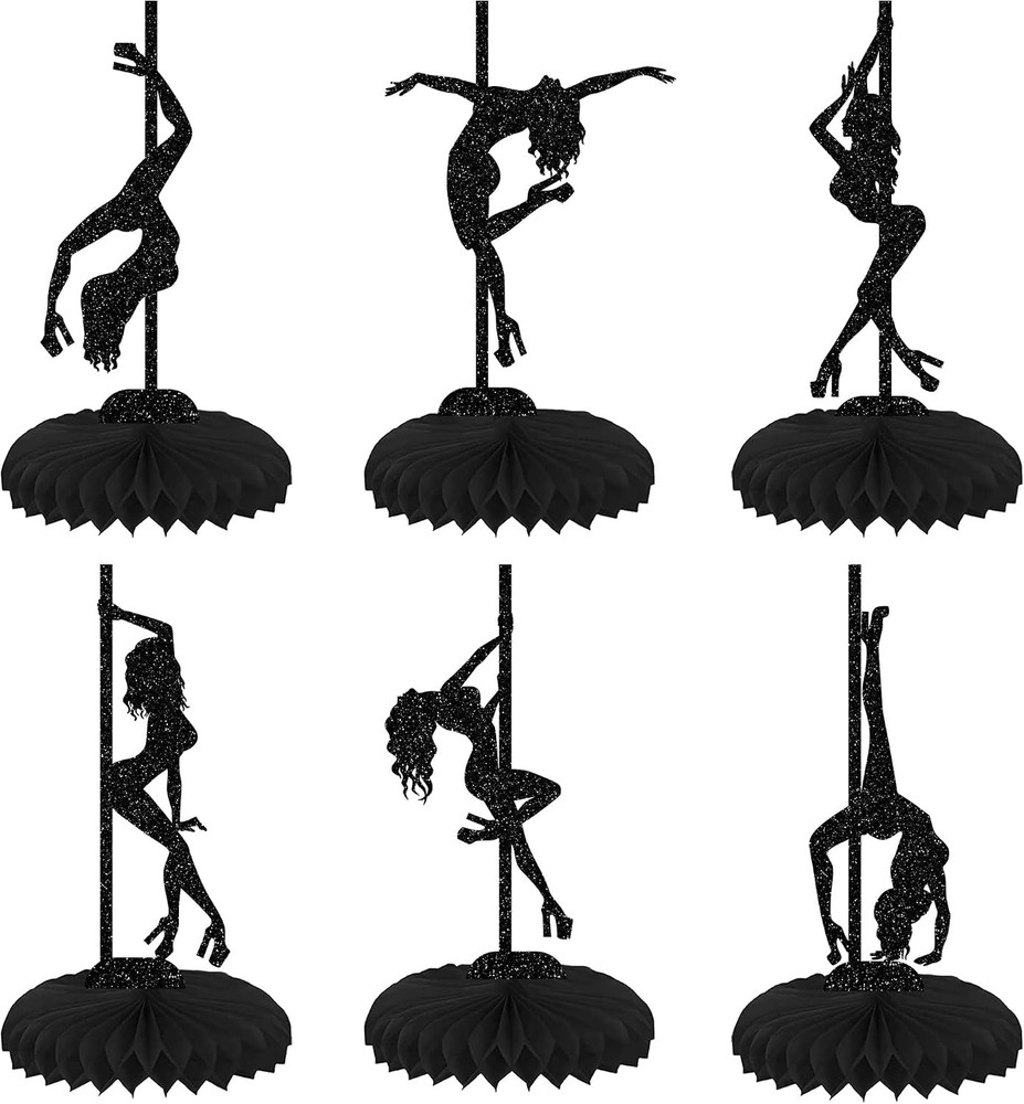 6 PCS Pole Dance Honeycomb Table Centerpiece Black Glitter for Bachelorette