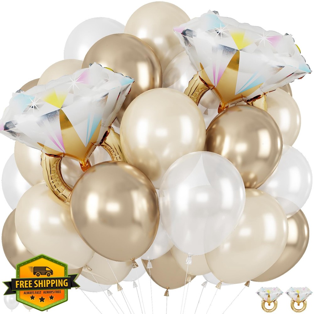 Froova Beige White Gold Balloons 35pc 12″ + Diamond Ring Foil