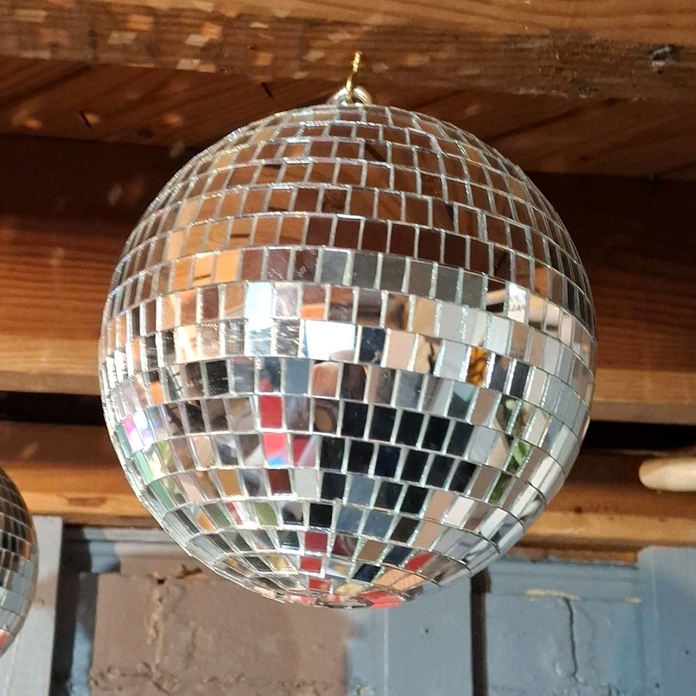 Silver Disco Ball Hanging Decoration 7 Inch Mirrored Retro 1980s Party Decor