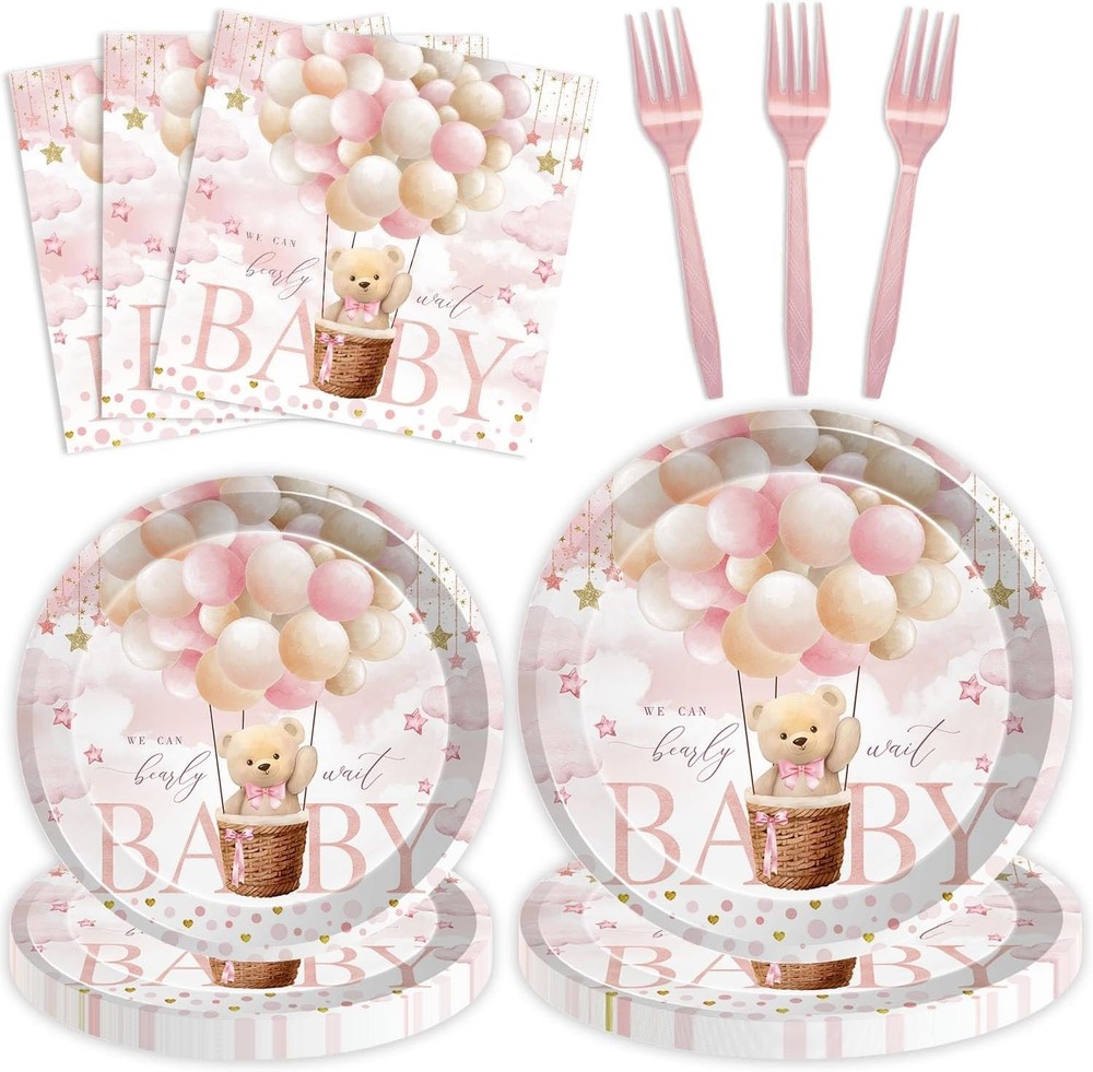 Barely Wait Baby Shower Disposable Tableware Set (Plates, Napkins, Forks)