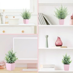 summer flower 2 Pack Small Fake Plants in Pink Pot 9.3 inches, Pink-2