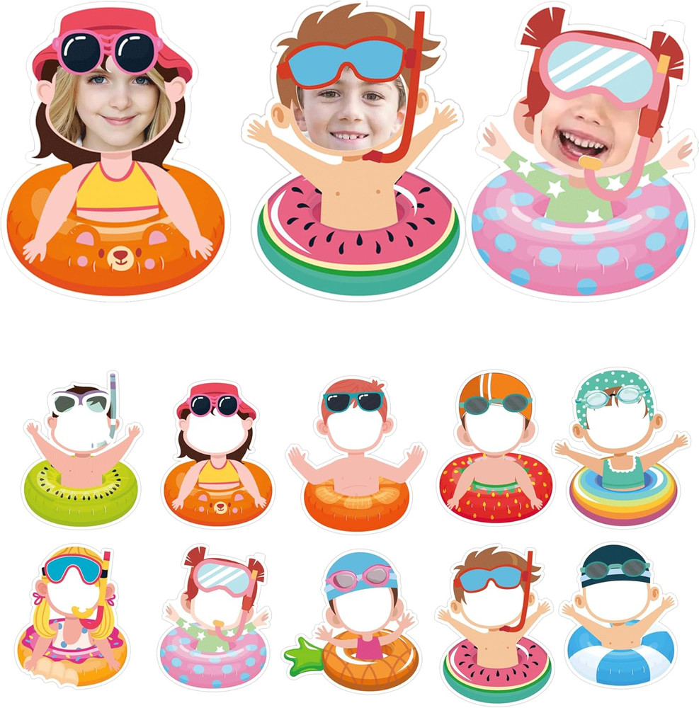 36 Pcs Summer Paper Cutouts Cardboard Cut Outs Swim Ring Cutouts with Photo Spac
