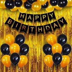 Pack 2 Birthday Decoration Kit 46Pc Each Black Gold Balloons Banner Foil Curtain
