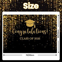 Elegant 2026 Graduation Backdrop – Black Gold Glitter Bokeh, 7x5ft Perfect fo…