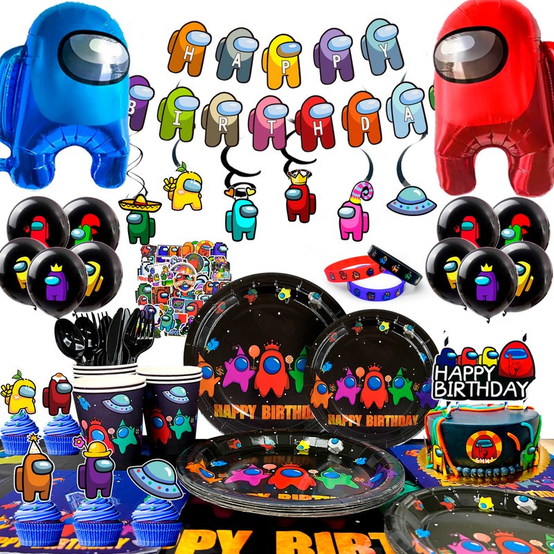 174 Pcs A-mong Us Birthday Decorations Banner Balloon Tablecloth Party Supplies