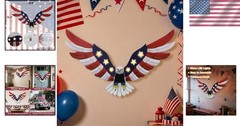 Vibrant 4th of July Eagle Wall Art – Lighted Metal Decor with Timer, 23.6″x15.7″