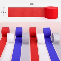 8 Rolls Patriotic Crepe Paper Streamers 1.8″x82′ each Red,White,Blue,Gray/Silver