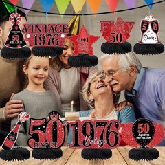 9Pcs 50Th Birthday Decorations Red and Black 50Th Birthday Party Decorations for