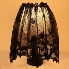 Hot Black Lace Bat Cobweb Halloween Lamp Shade Drape Topper Curtains House Decor
