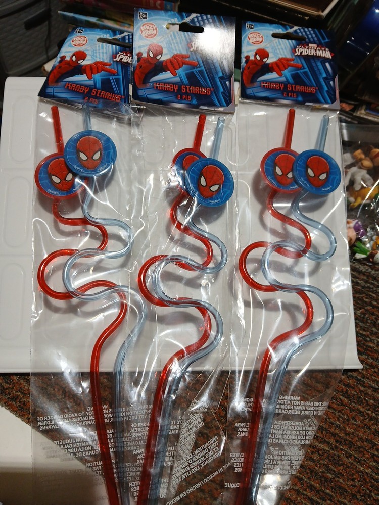 3x 2PCS EACH Marvel Ultimate SPIDERMAN KRAZY Straws Birthday Party Hero NEW