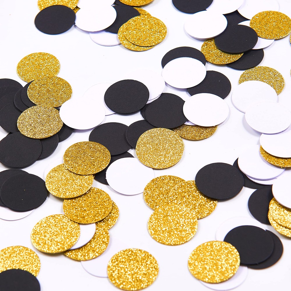 300 PCS Black White Gold Table Confetti Circle Dots Glitter Party Decor 1 Inch