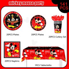 141Pcs Mickey Mouse Party Decoration Disney Party Supplies Tableware Plates Cups