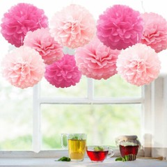 9Pcs Mixed Tissue Paper Pom Poms Hanging Wedding Birthdays Party Decor